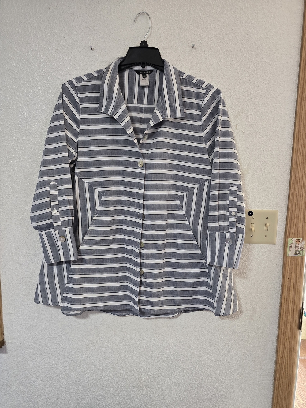 John Mark Blue and White Striped Button Shirt